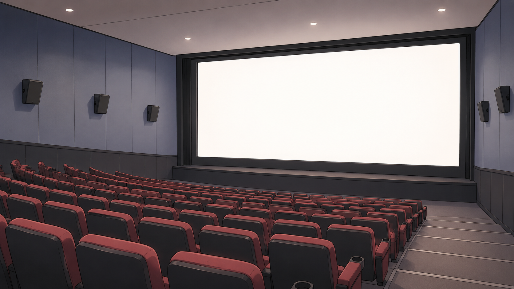 映画館の客席と白く光るスクリーン