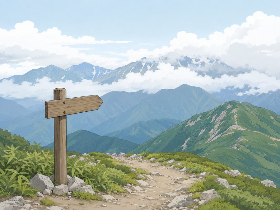 LOST10の舞台になった北海道の山並みと登山道の道標