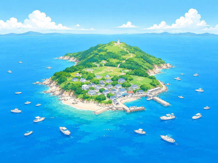 さと島の島民が集まる島のイメージ