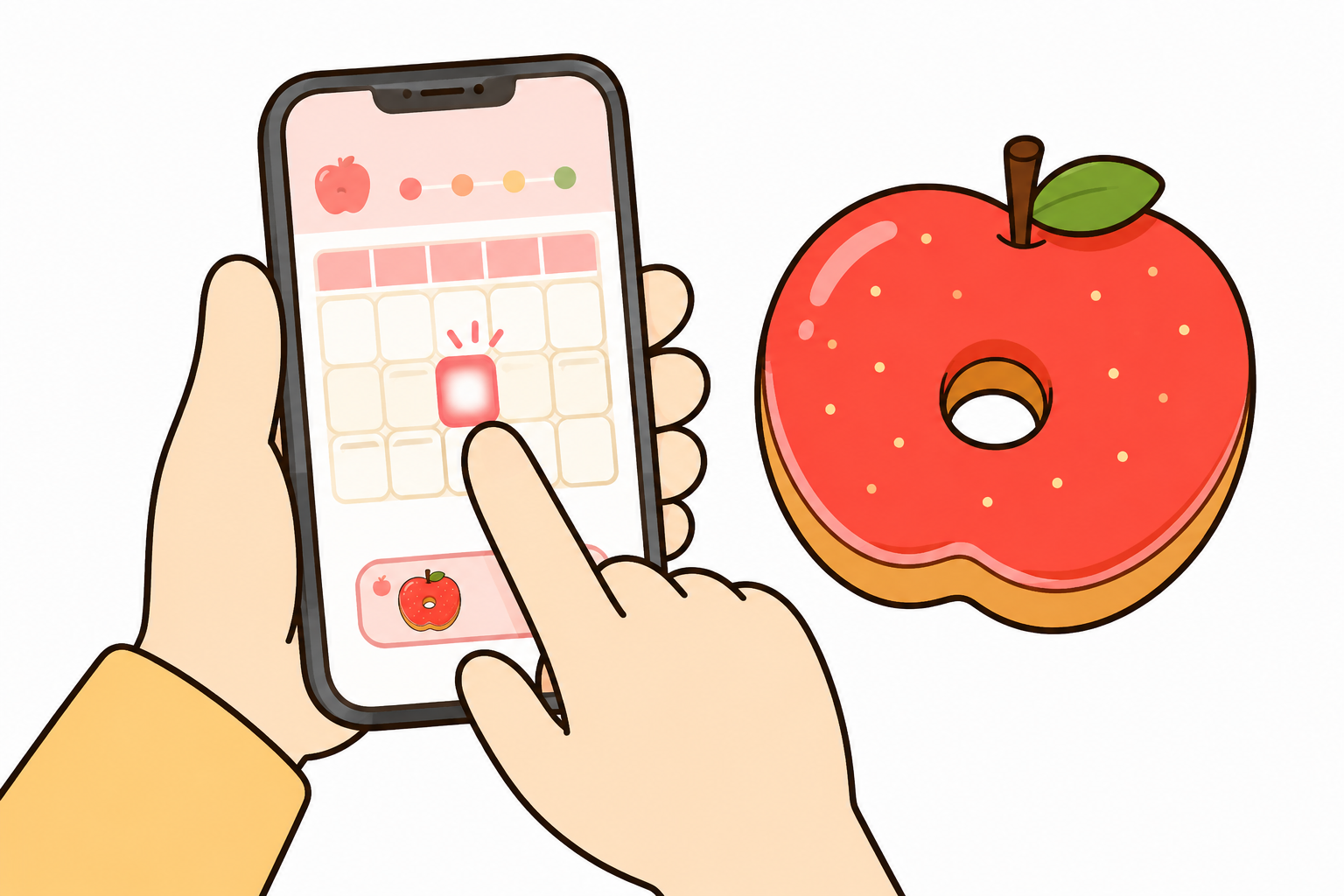 スマートフォンのカレンダーから受け取る日を選んでドーナツを予約している様子